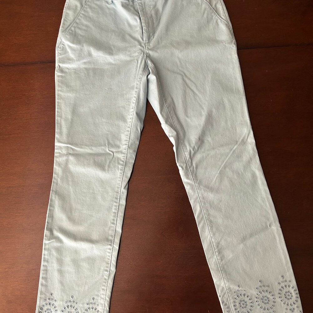Ann Taylor Loft Embroidered Girlfriend Chino Pants - Light Blue, Size 6